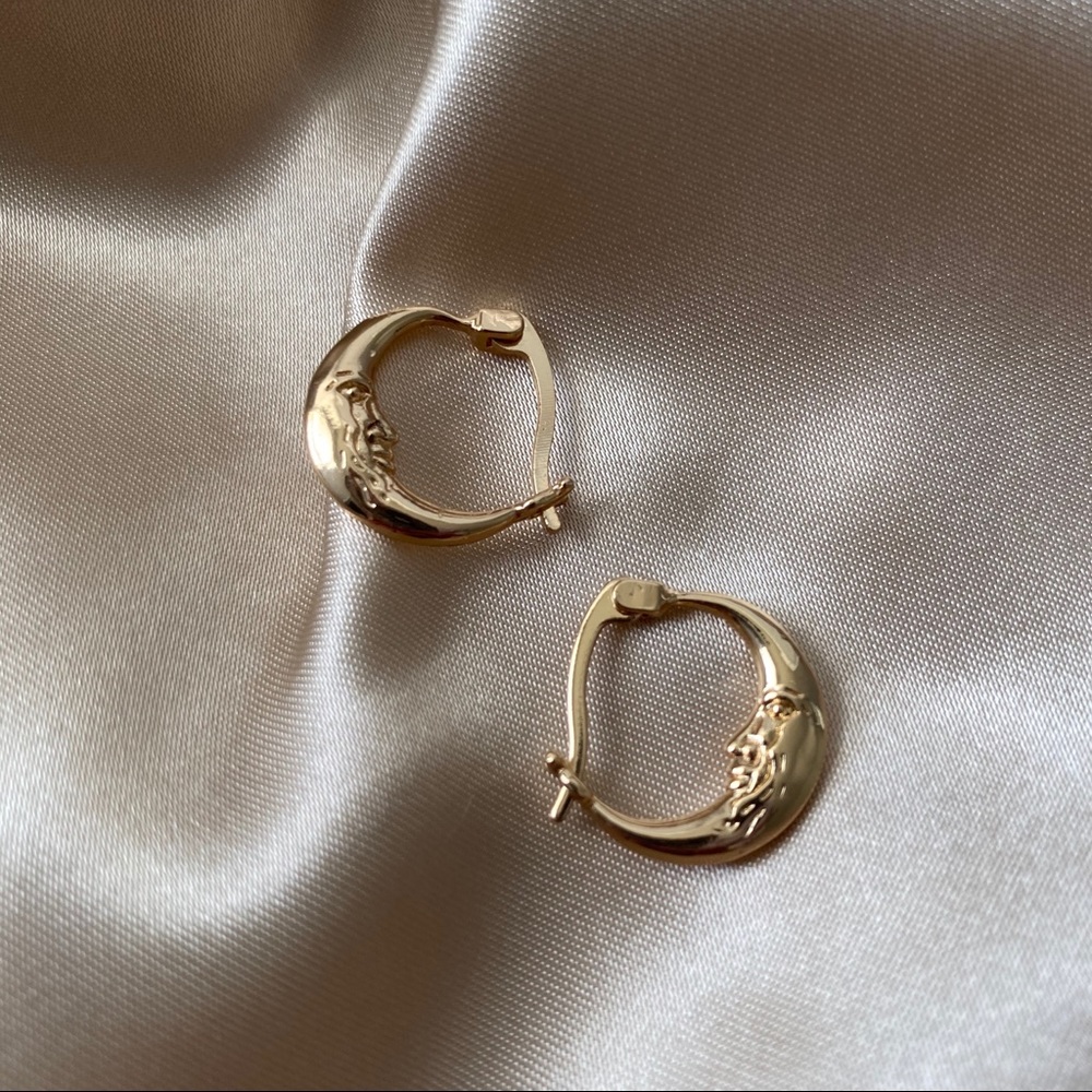Golden Crescent Moon Hoop Earrings - Picture 6 of 12
